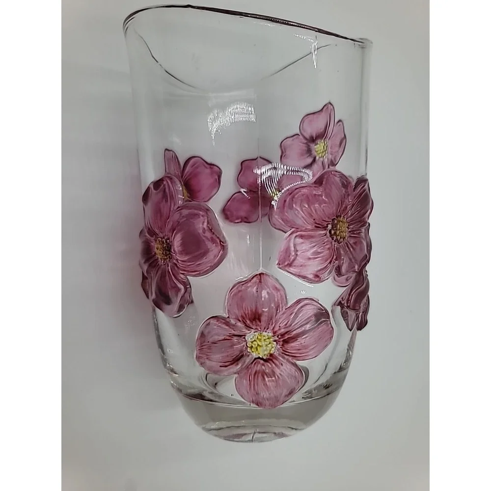 VTG Indiana Lancaster Colony Pink Cranberry Flashed Dogwood‎ Vase Flowers Floral